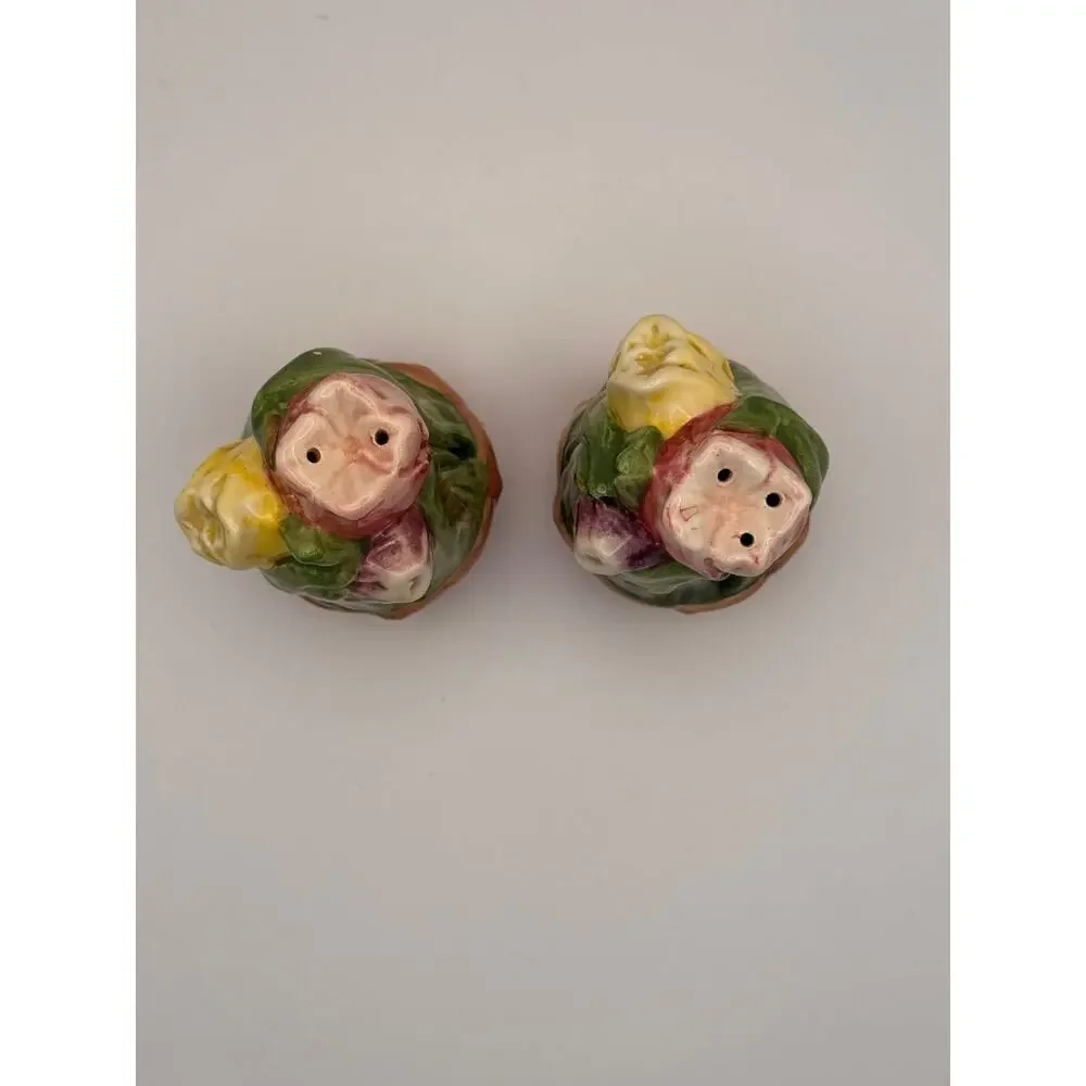 Vintage Floral Salt Pepper Shakers Ceramic Tulip Farmhouse Decor Set